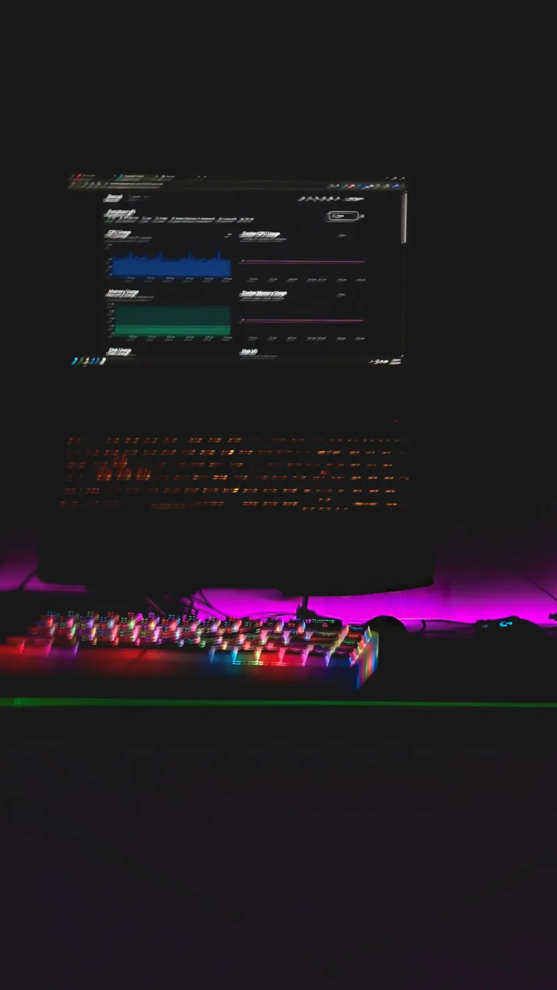 Late-night vibes in a neon-lit command center.